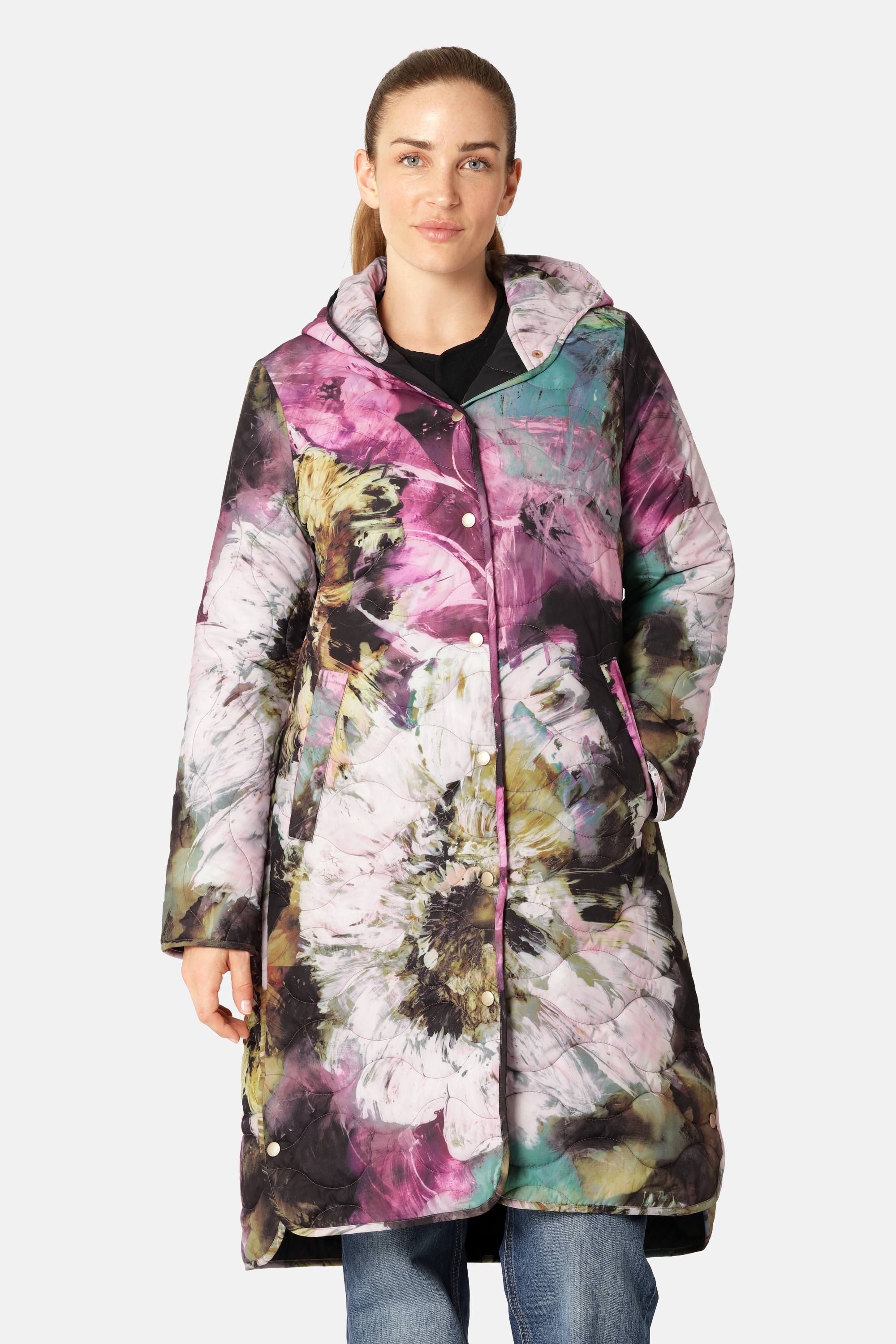 Long Quilt Coat - Artistic Flower Print